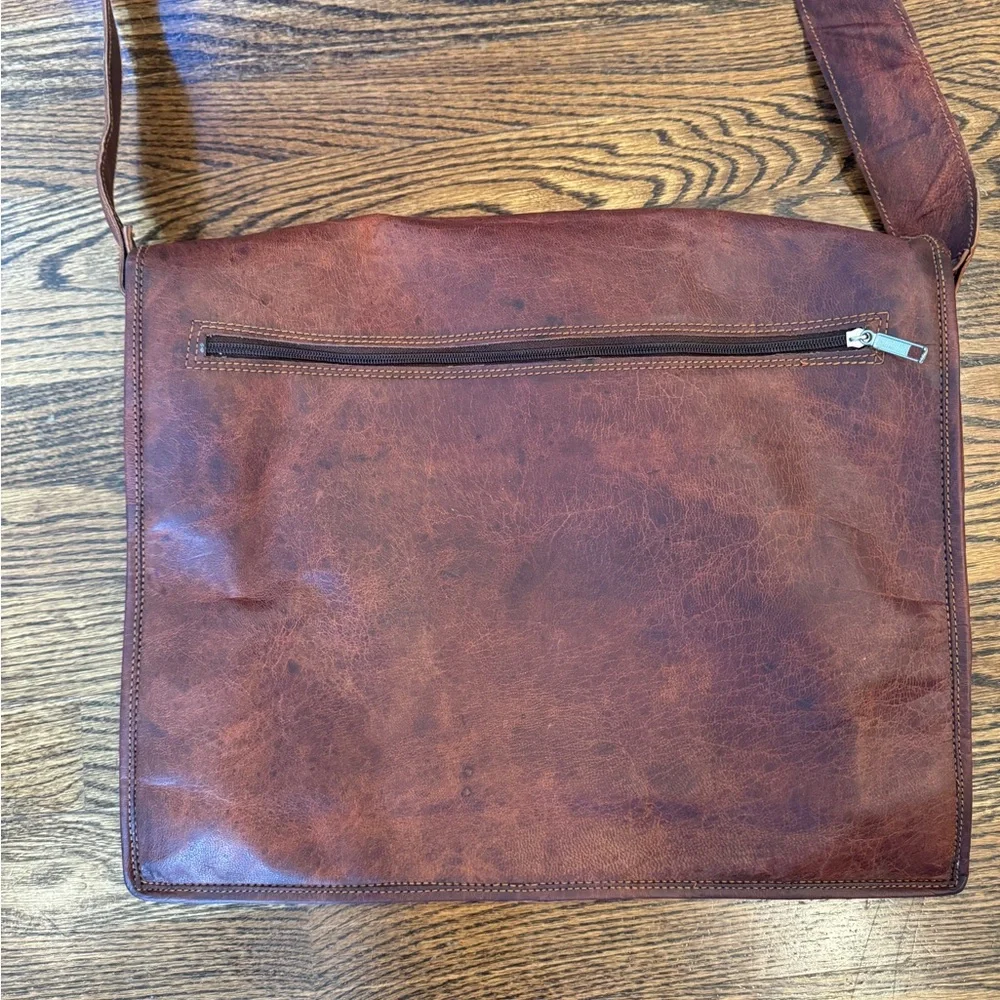 Brown leather messenger bag